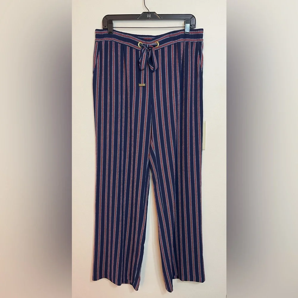 Michael Kors Women’s Stripped Relaxed Wide Leg Elastic Waistband Pockets Sz L.